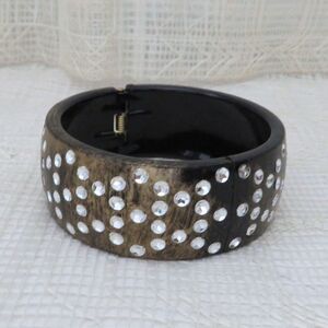 Bangle Bracelet Women Brown with Rhinestones Hinged Casual Wear or Business